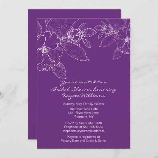 Corner Blossom Lila Brautparty Einladung (Vorne/Hinten)