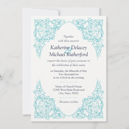 Corner Blüh Wedding Invitation Blue) Einladung (Rückseite)