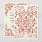 Corner Blühe Einladung zur Hochzeit (Crimson Red) (Vorne/Hinten)