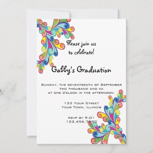 Corner Curls Graduation Party Einladung (Vorderseite)