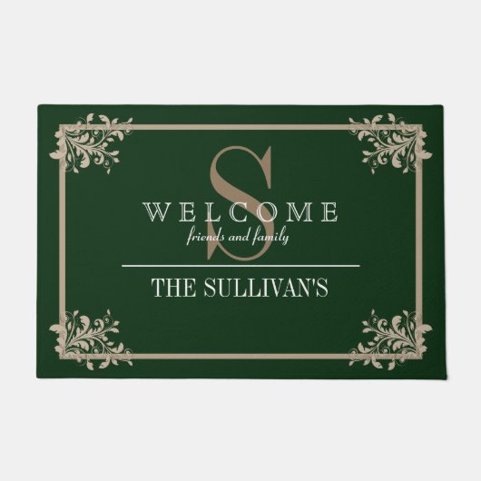 Corner Floral Blühte Frame Custom Monogram Fußmatte (Vorderseite)