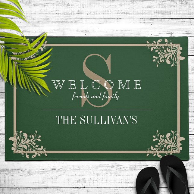 Corner Floral Blühte Frame Custom Monogram Fußmatte (Von Creator hochgeladen)