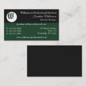 Corner Monogram Green Business Cards Visitenkarte (Vorne/Hinten)