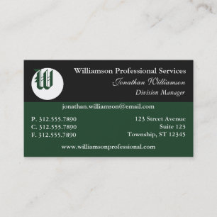 Corner Monogram Green Business Cards Visitenkarte