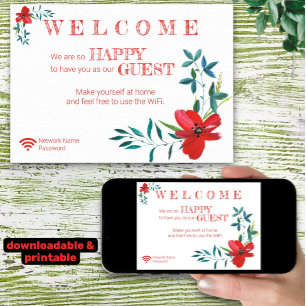 Corner Red Blume Welcome Guest Wifi Password Poster