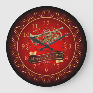 Cornet ~ Frohe Weihnachten ~ Maroon & Black ~ Große Wanduhr