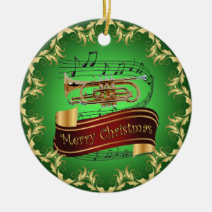 Cornet ~ Musical Scroll ~ Frohe Weihnachten ~ * ~ Keramik Ornament
