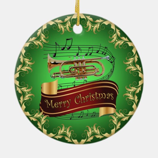 Cornet ~ Musical Scroll ~ Frohe Weihnachten ~ * ~ Keramik Ornament (Hinten)