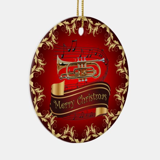 Cornet ~ Musical Scroll ~ Frohe Weihnachten ~ * ~ Keramik Ornament (Rechts)