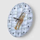 Cornet ~ Rolled Sheet Music ~ Blue Tint Hintergrun Große Wanduhr (Winkel)