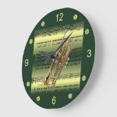 Cornet~Rolled Sheet Music~Gold/Green Background~ Große Wanduhr (Winkel)