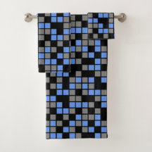 Cornflower Blau, Schwarz, Grau, Random Mosaik-Quad