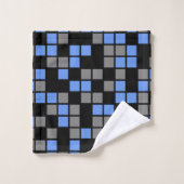 Cornflower Blau, Schwarz, Grau, Random Mosaik-Quad Badhandtuch Set (Waschlappen)
