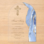 Cornflower Blue Agate First Communion Acryleinladungen (Vorderseite)