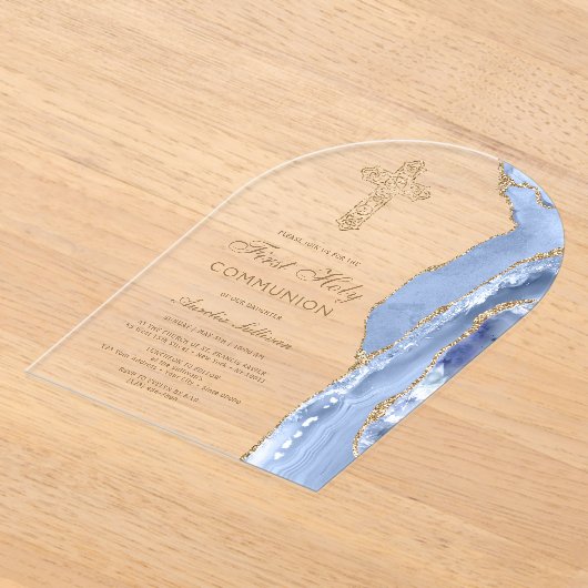 Cornflower Blue Agate First Communion Acryleinladungen (Ablage )