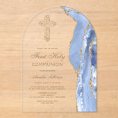 Cornflower Blue Agate First Communion Acryleinladungen (Vorderseite)