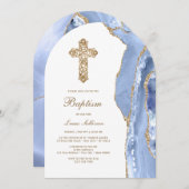 Cornflower Blue Agate Taufe Einladung (Vorne/Hinten)