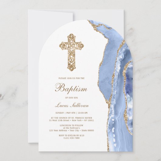 Cornflower Blue Agate Taufe Einladung (Vorderseite)