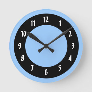 Cornflower Blue and Black Circles Runde Wanduhr