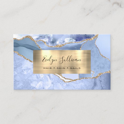 Cornflower Blue and Gold Agate Business Card Visitenkarte (Vorderseite)