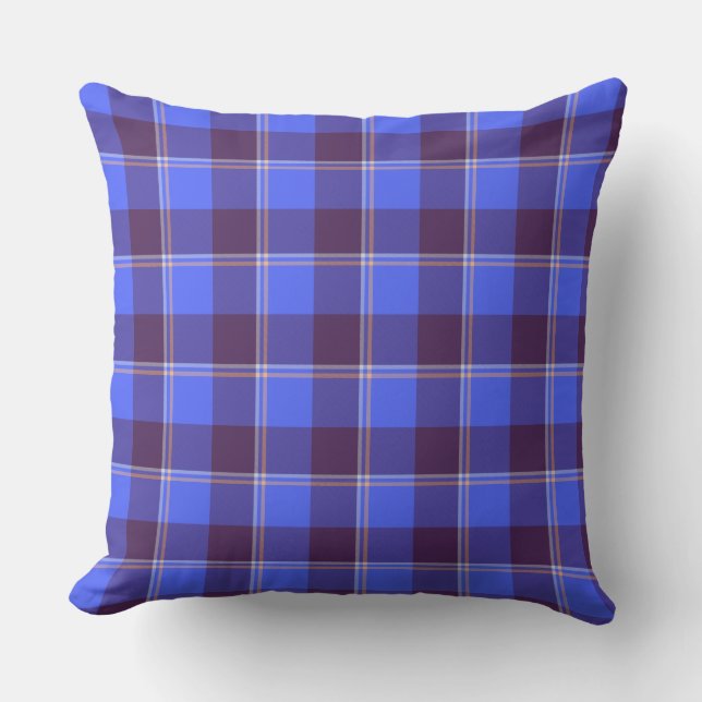 Cornflower Blue and Livid Brown Plaid Kissen (Vorderseite)