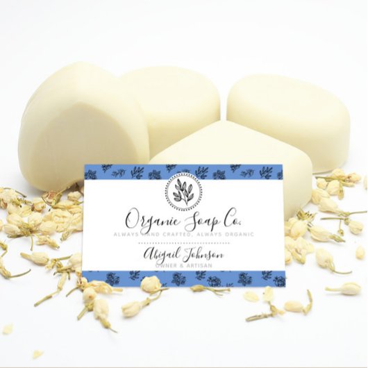 Cornflower Blue Artisan Hand Gezeichnet Rose Blätt Visitenkarte