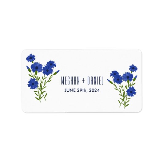 Cornflower Blue Botanical Wedding Adressaufkleber (Vorne)