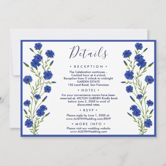Cornflower Blue Botanical Wedding Einladung (Rückseite)