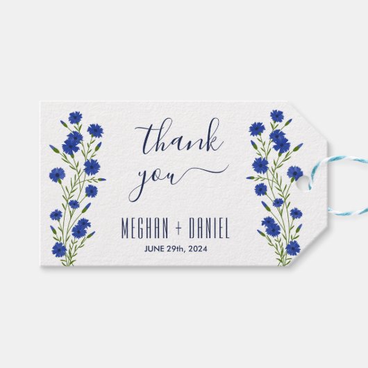Cornflower Blue Botanical Wedding Geschenkanhänger (Vorderseite (Horizontal))