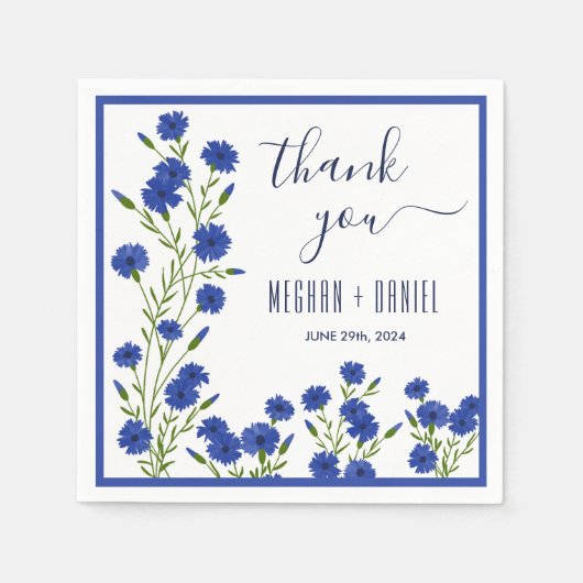 Cornflower Blue Botanical Wedding Serviette (Vorderseite)