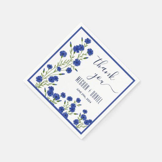 Cornflower Blue Botanical Wedding Serviette (Ecke)