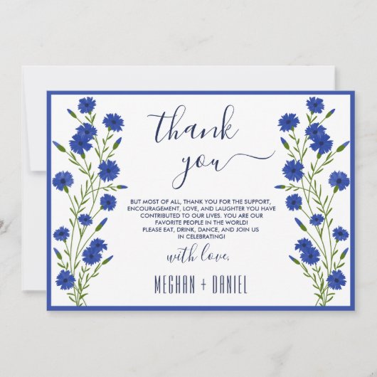 Cornflower Blue Botanical Wedding Vielen Dank Einladung (Vorderseite)