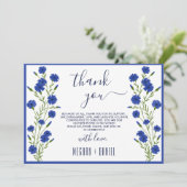 Cornflower Blue Botanical Wedding Vielen Dank Einladung (Stehend Vorderseite)