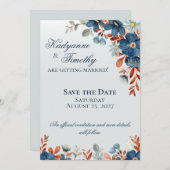 Cornflower Blue & Copper Blütenhochzeit Save The Date (Vorne/Hinten)