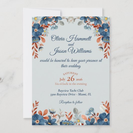 Cornflower Blue & Copper Wedding Einladung (Vorderseite)