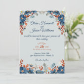 Cornflower Blue & Copper Wedding Einladung (Stehend Vorderseite)