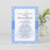 Cornflower Blue Damask Brautparty Einladung (Stehend Vorderseite)