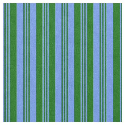 Cornflower Blue & Dark Green Colos Muster Stoff (Nahaufnahme)