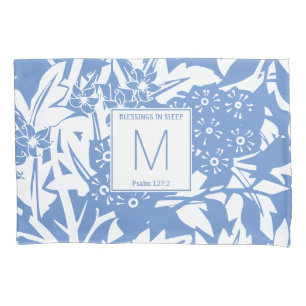 Cornflower Blue Floral Monogram Kissenbezug