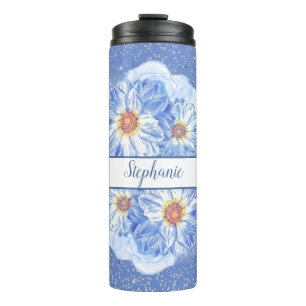 Cornflower Blue Floral Personalisiert Thermosbecher