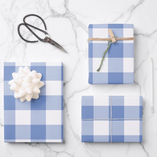 Cornflower Blue Gingham Karo Kariert Geschenkpapier Set (Vorderseite)