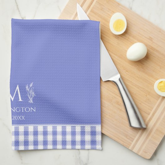 Cornflower Blue Gingham Personalisierter Individue Geschirrtuch (Viertel Falte)