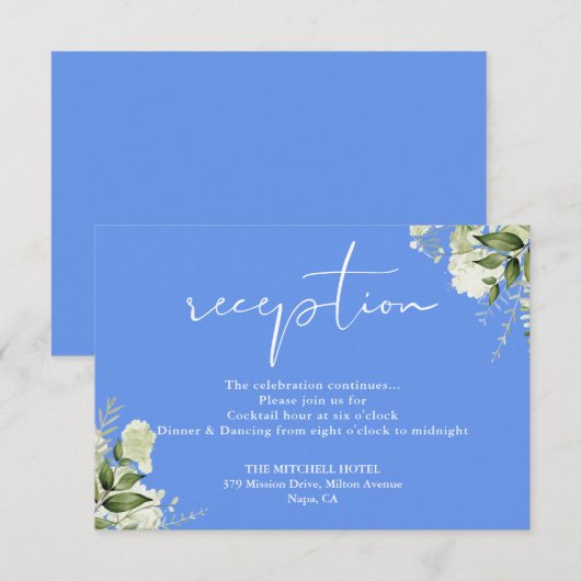 Cornflower Blue Greenerity Script Hochzeitsempfehl Begleitkarte (Vorne/Hinten)