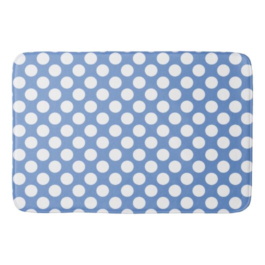 Cornflower Blue: Grosses weißes Polka Dot Muster Badematte (Vorderseite)