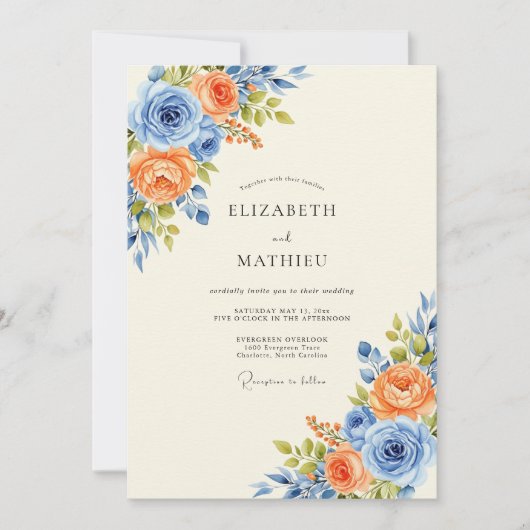 Cornflower Blue Harmonious Spring Wedding Einladung (Vorderseite)