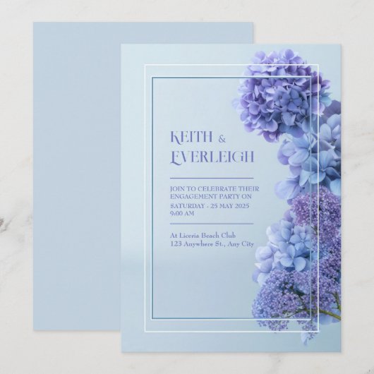 Cornflower Blue Hydrangea Minimalist Frame Wedding Einladung (Vorne/Hinten)