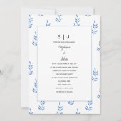 Cornflower Blue Leaf Monogram Simple Wedding Einladung (Vorderseite)