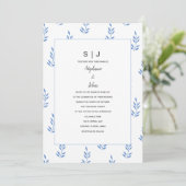Cornflower Blue Leaf Monogram Simple Wedding Einladung (Stehend Vorderseite)