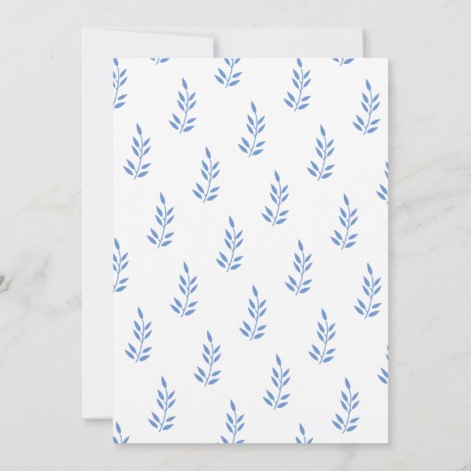 Cornflower Blue Leaf Monogram Simple Wedding Einladung (Rückseite)