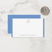 Cornflower Blue Mit Monogramm Simple Template Mitteilungskarte (Vorderseite/Rückseite Beispiel)